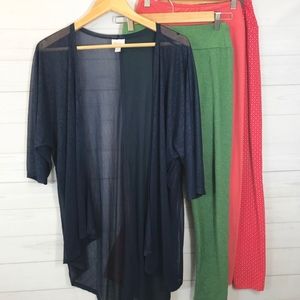 LuLaRoe Monroe Kimono & 3 Leggings Lot
